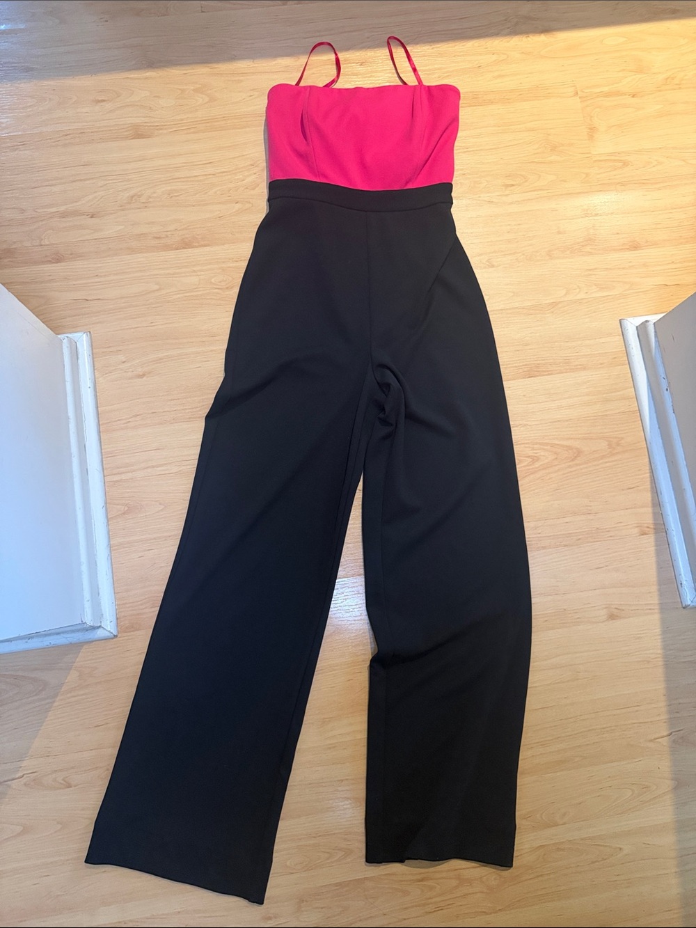 White House Black Market Pink and Black Wide-Leg Jumpsuit
